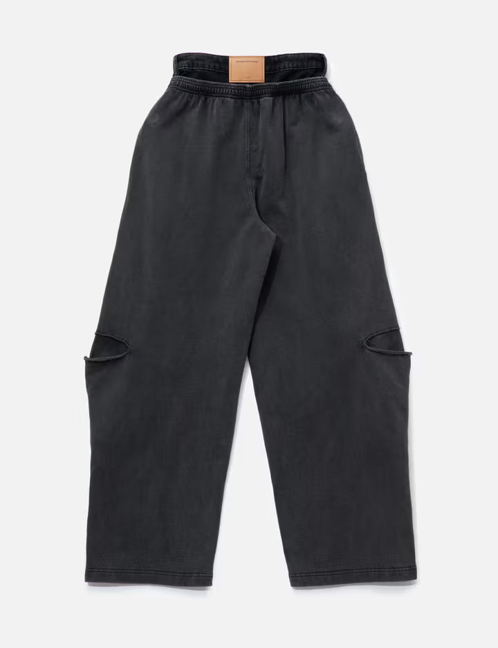 Pre-Styled Slashed Sweatpant With Denim Waistband