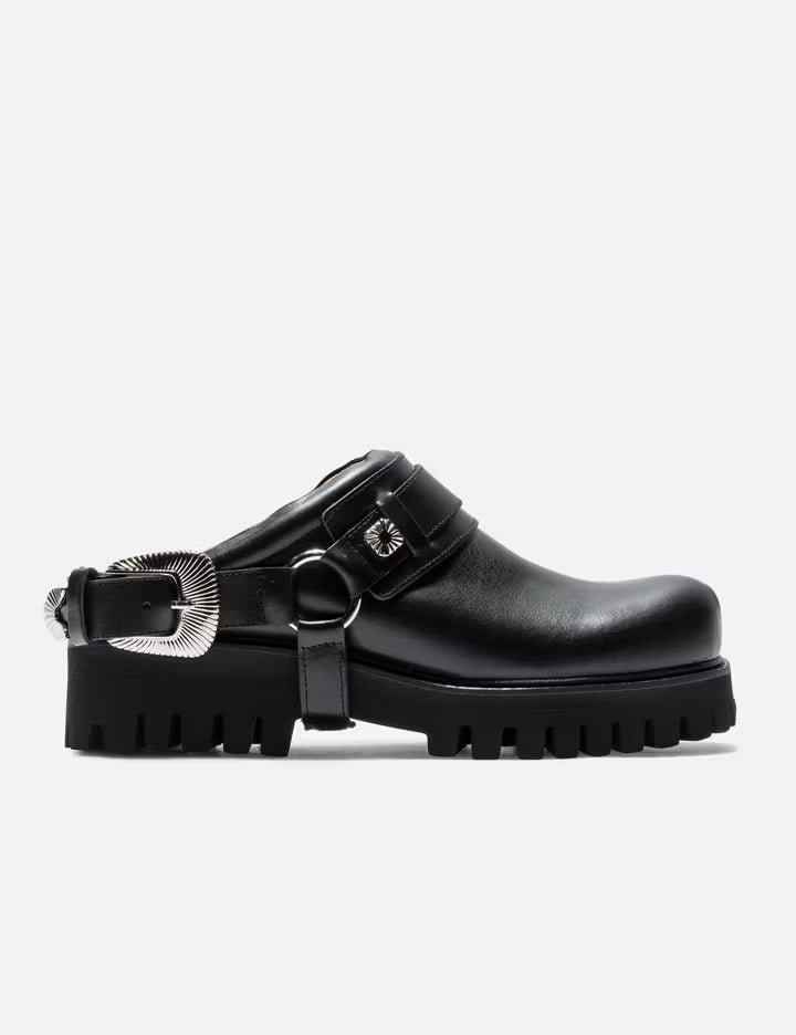 Black Leather Mules