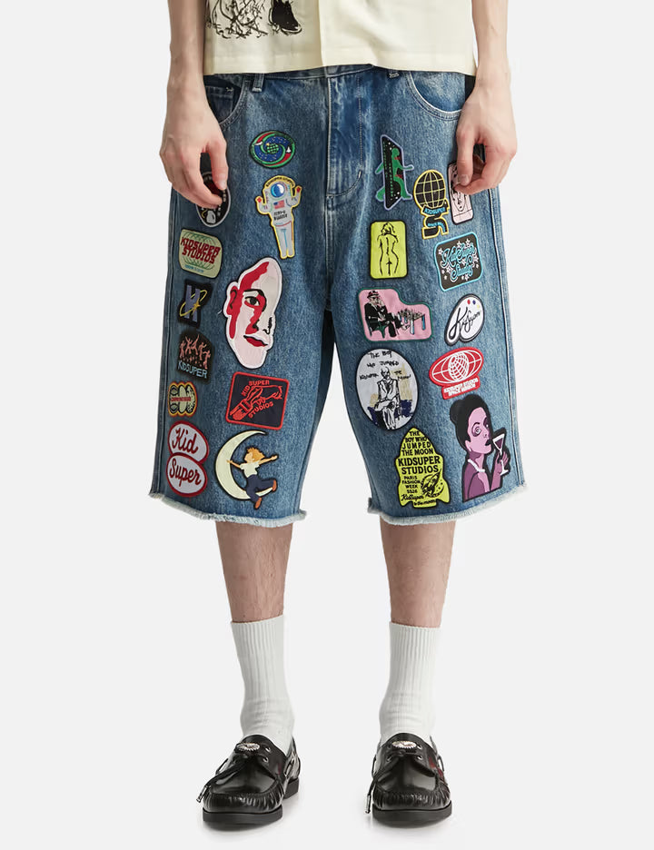 Patches Denim Long Short