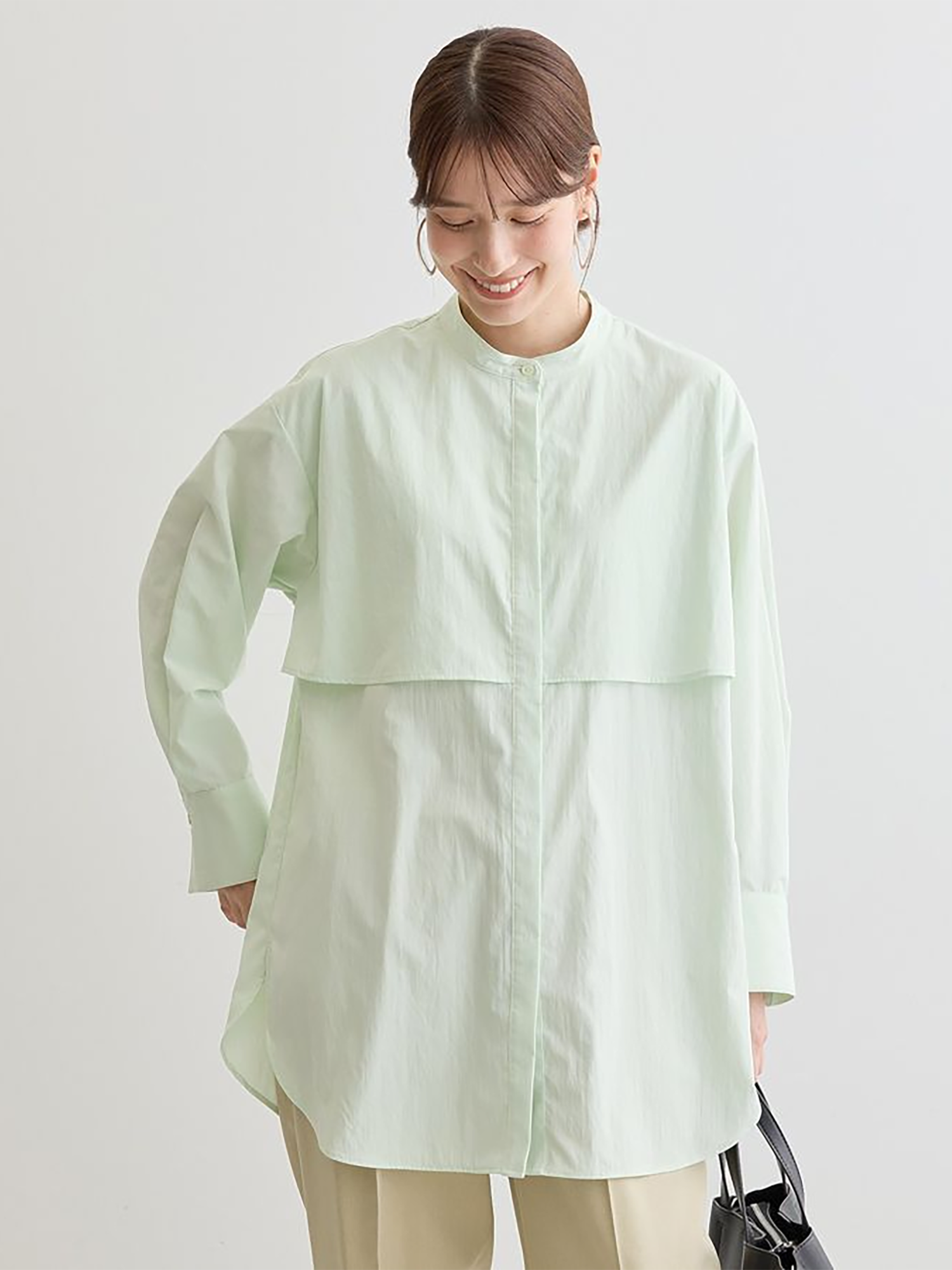 Botan Easy Care Yoke Tunic - Beige - Green Parks