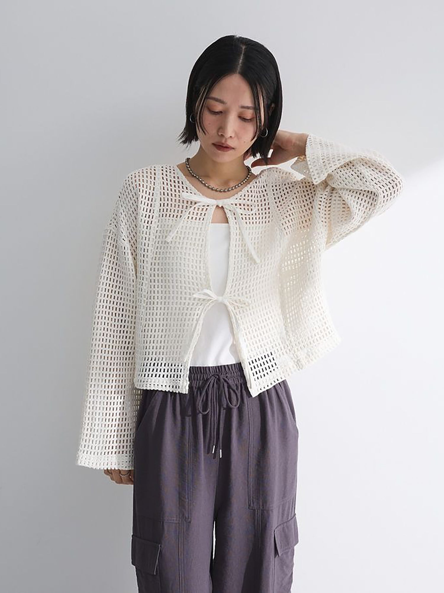 Fumika Cropped Mesh Cardigan