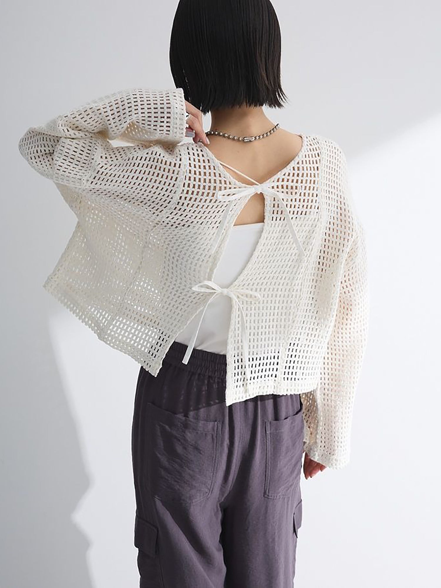Fumika Cropped Mesh Cardigan