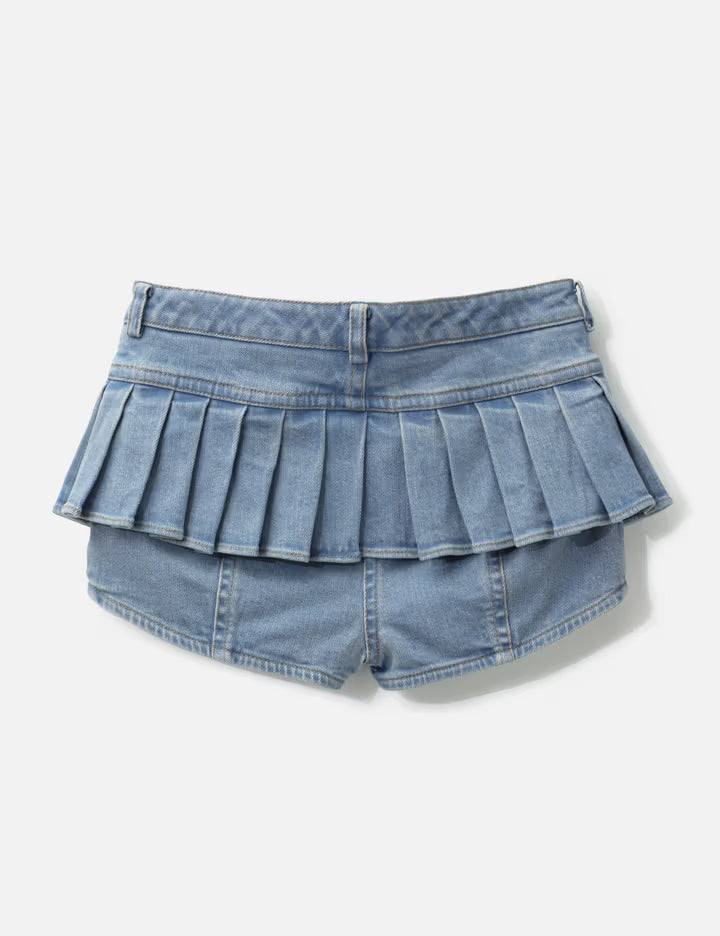 Pleats Washied Denim Shorts