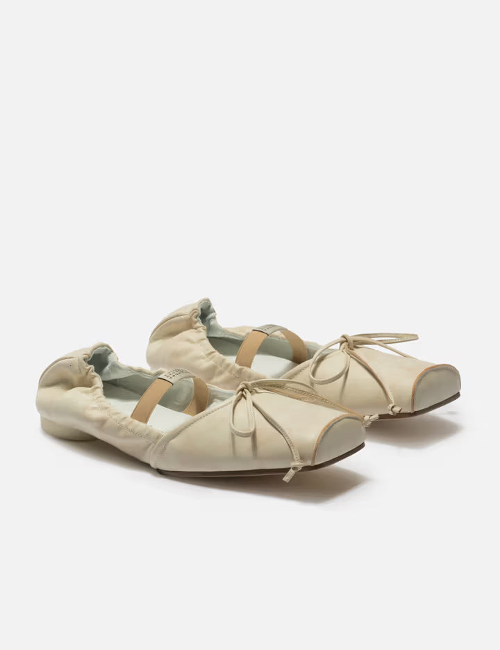Square-Toe Leather Ballerina Shoes