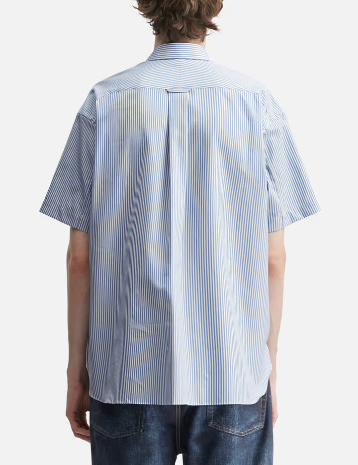 Striped Short Sleeve Shirt With Mix Fabric Patchwork