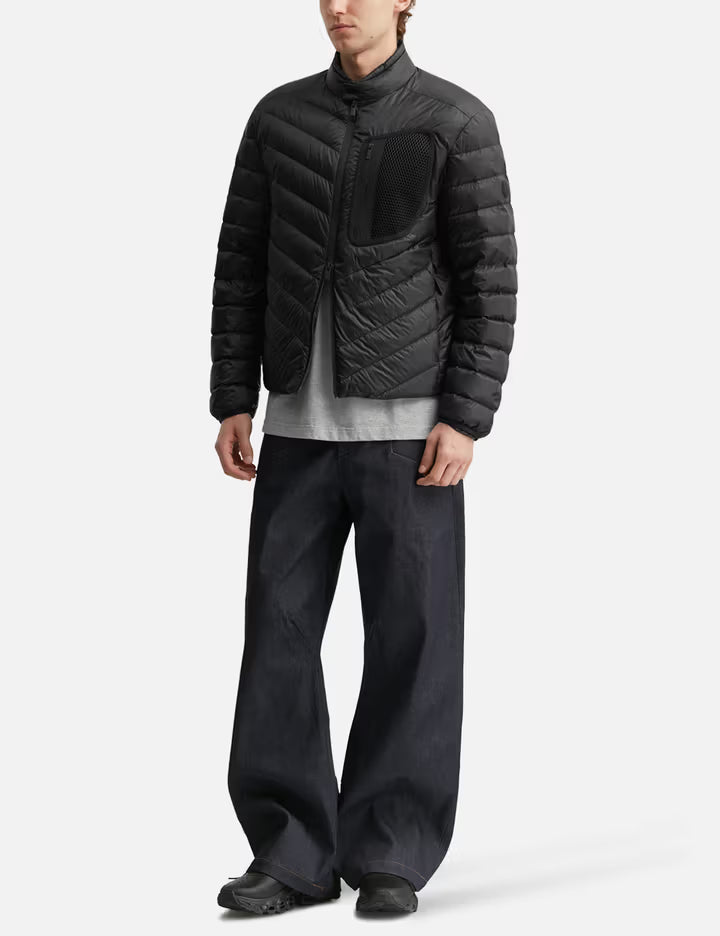 Mackinac Diagonal-Quilted Down Biker Jacket