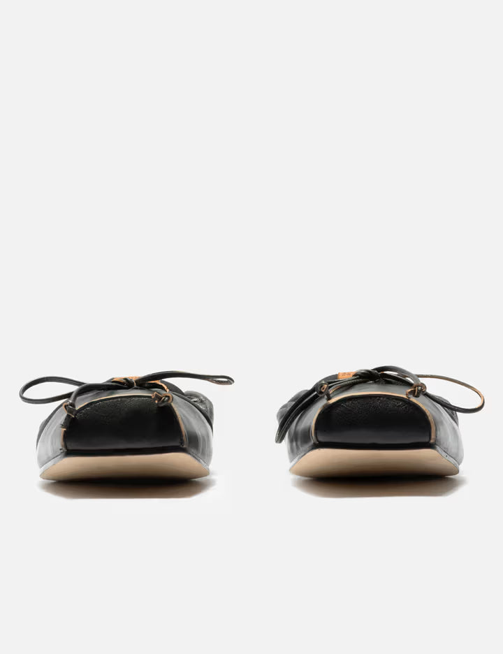 Square-Toe Leather Ballerina Shoes