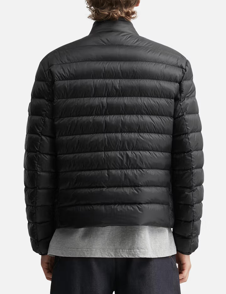 Mackinac Diagonal-Quilted Down Biker Jacket