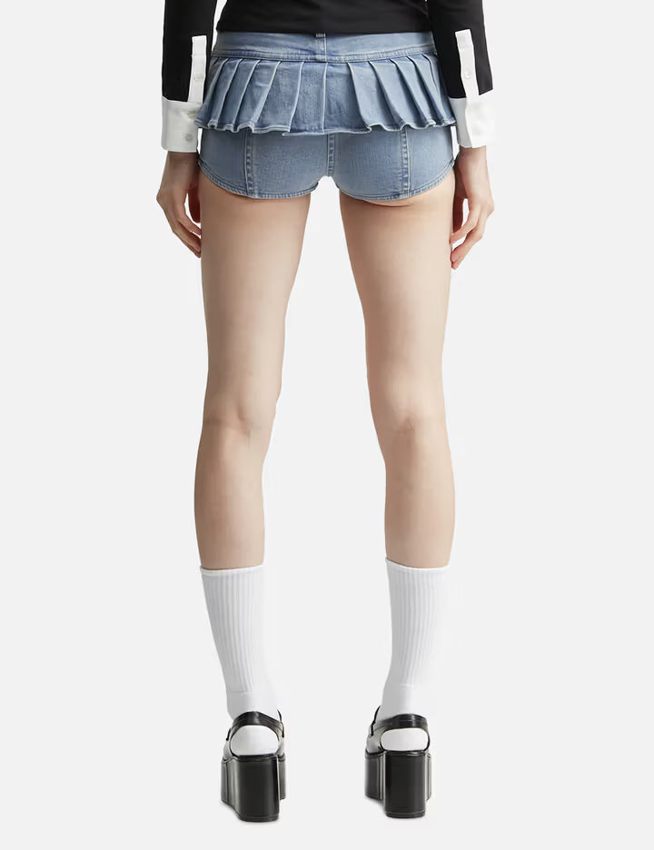 Pleats Washied Denim Shorts