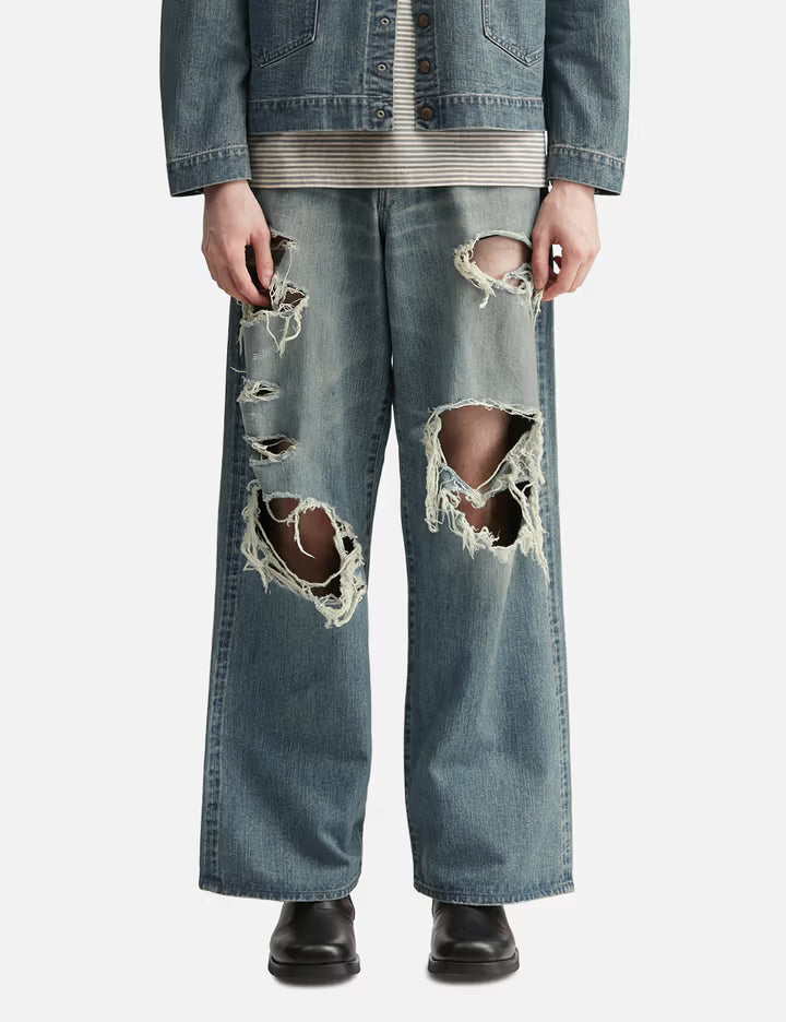 Destressed Modern Denim Wide Cut
