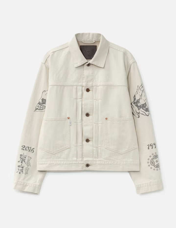 Tattoo Flash Print Pocket Denim Jacket