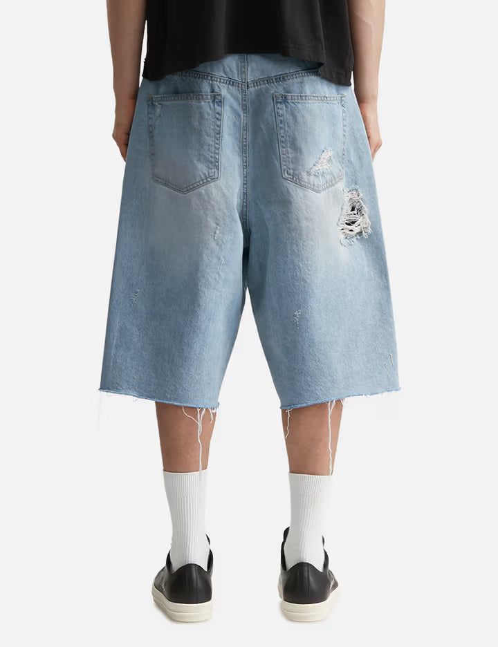 Long Zipper Fly Denim Shorts