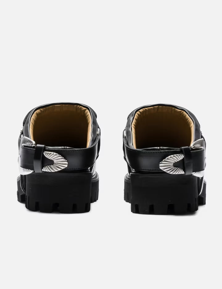 Black Leather Mules