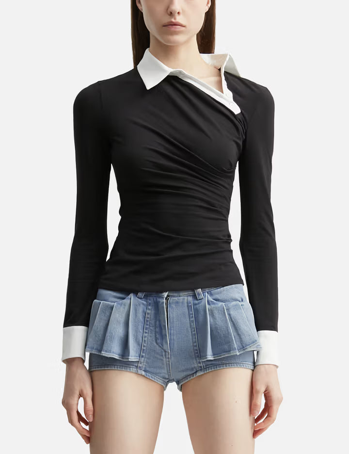 Twisted Collar Draped Jersey