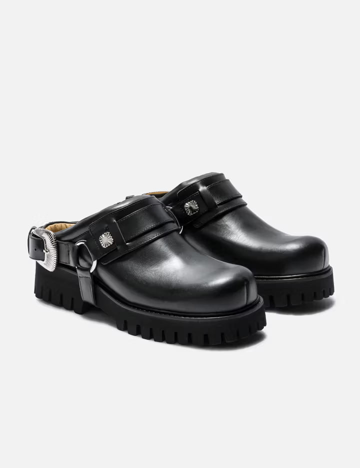 Black Leather Mules