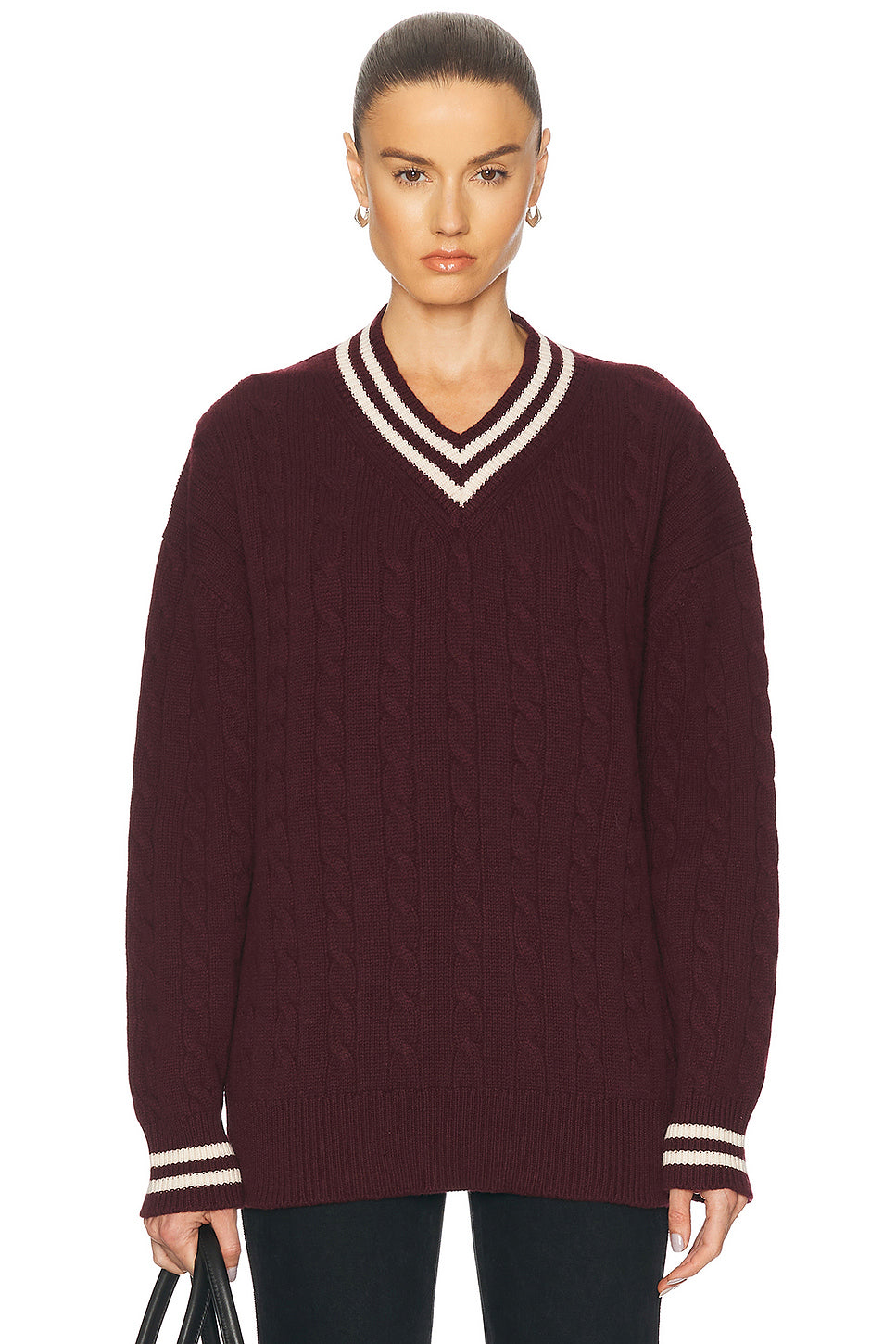 Slouchy Cricket V-Neck Cable Sweater