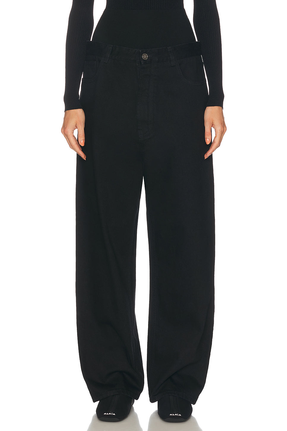 Knit Band Waist Straight Leg Jeans