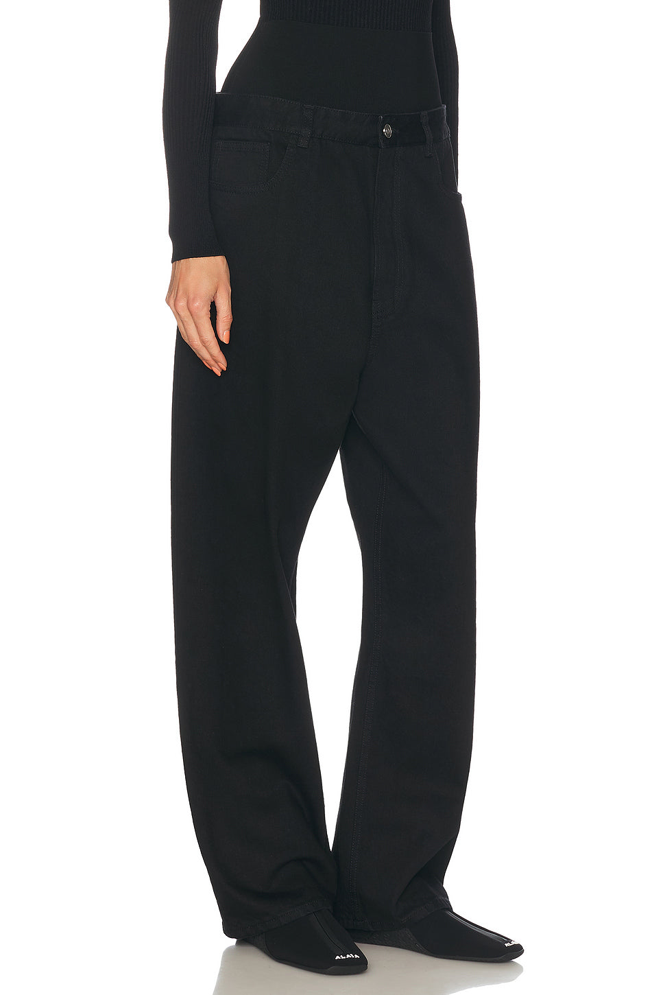 Knit Band Waist Straight Leg Jeans