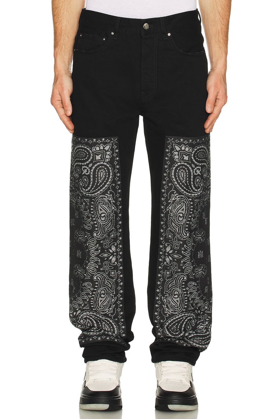 Bandana Jacquard Paneled Straight Jeans