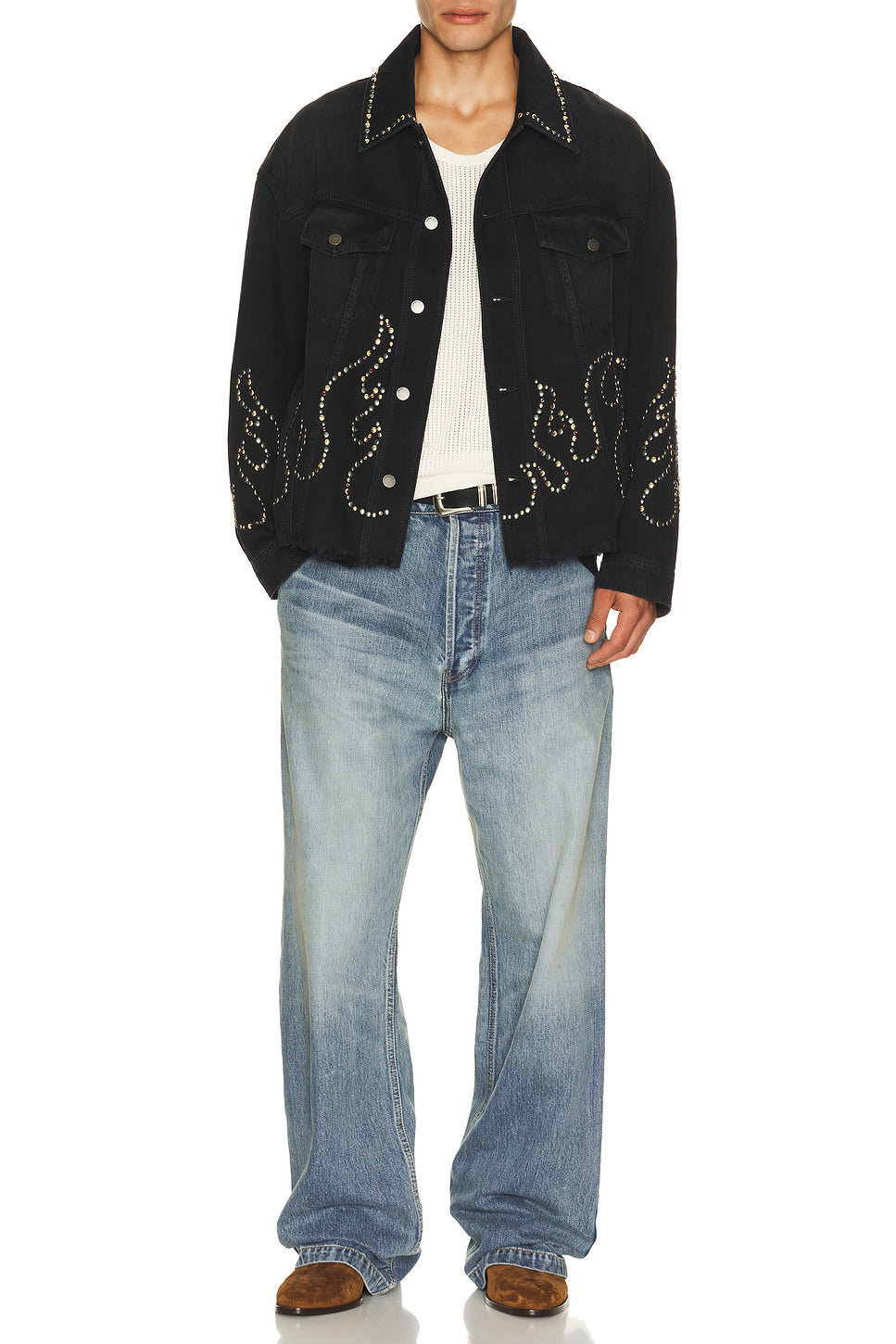 Studs Flames Trucker Jacket