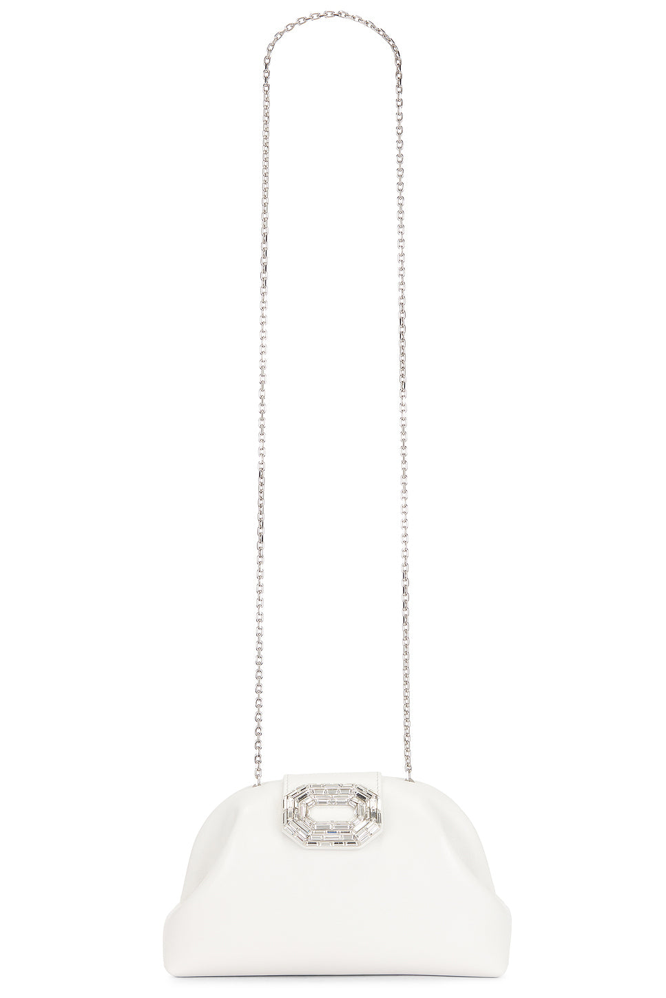 Camelia Leather Bag In White & Silver