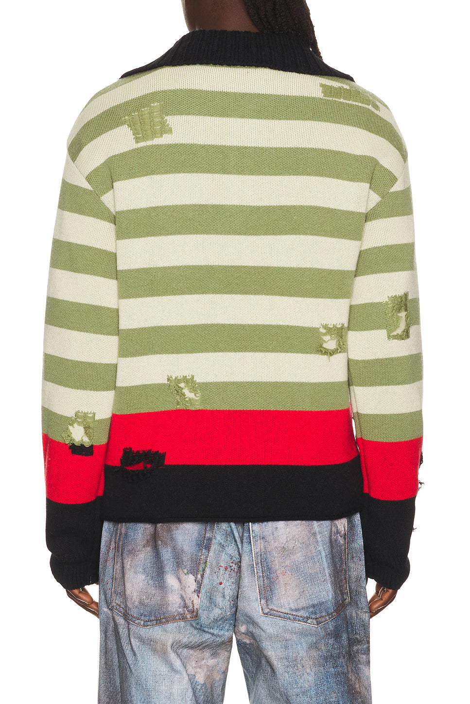 Stripe Damaged Polo Sweater