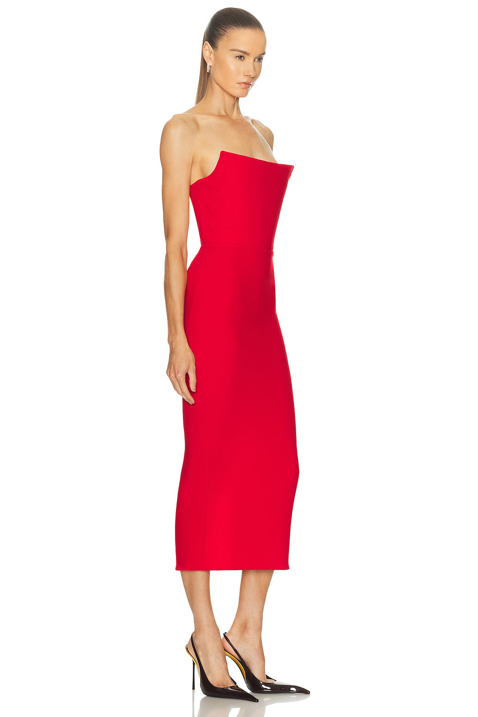 Strapless Stretch Crepe Midi Dress