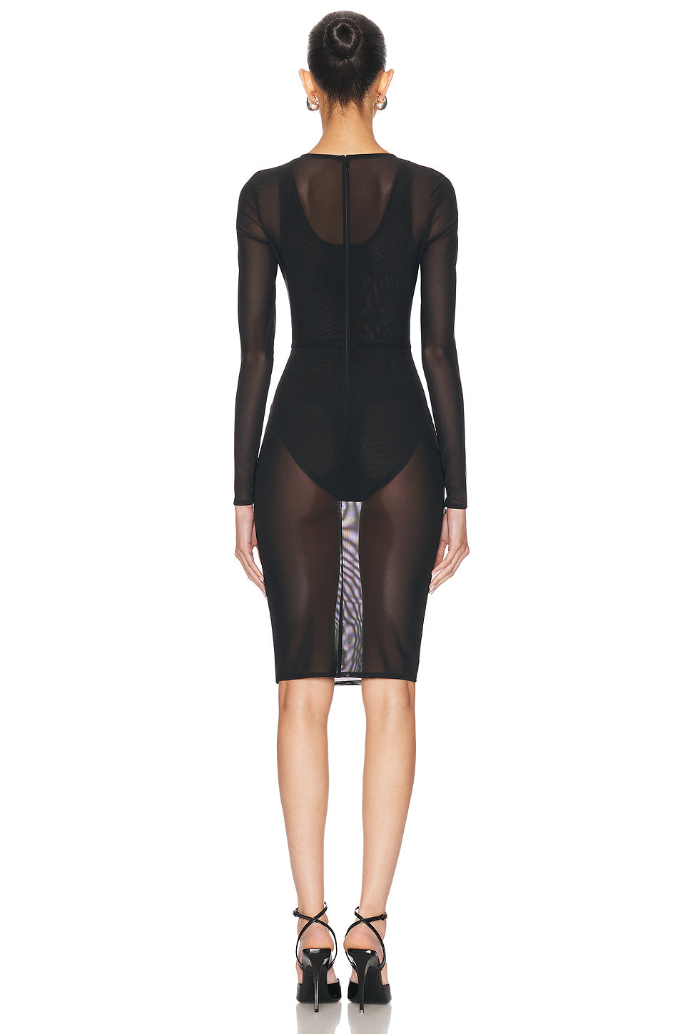 Long Sleeve Power Mesh Midi Dress