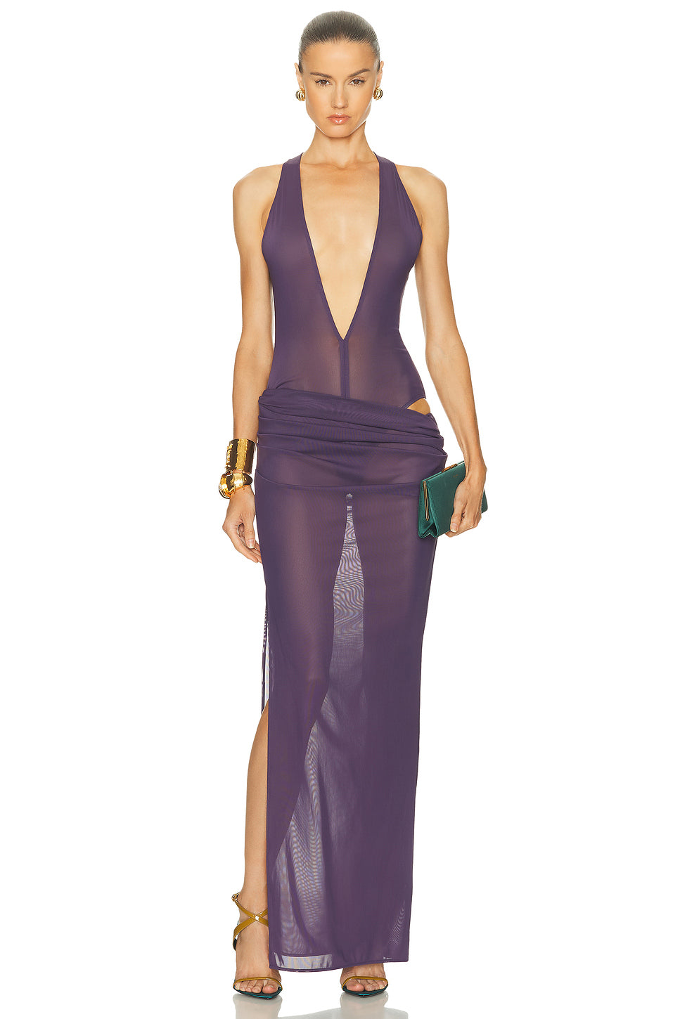 Tucked Halter Column Dress