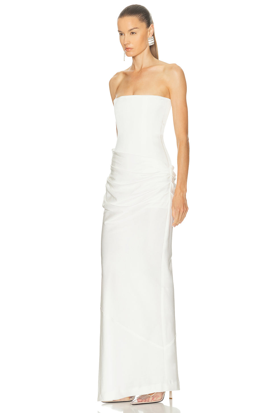 Strapless Longline Draped Column Gown