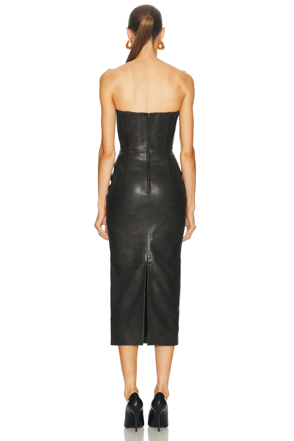 Strapless Leather Midi Dress
