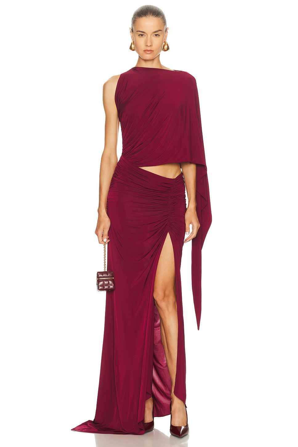 One Shoulder Drape Sleeve Gown