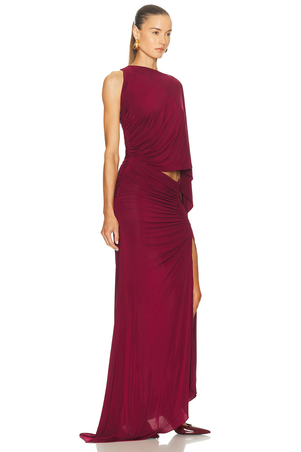 One Shoulder Drape Sleeve Gown