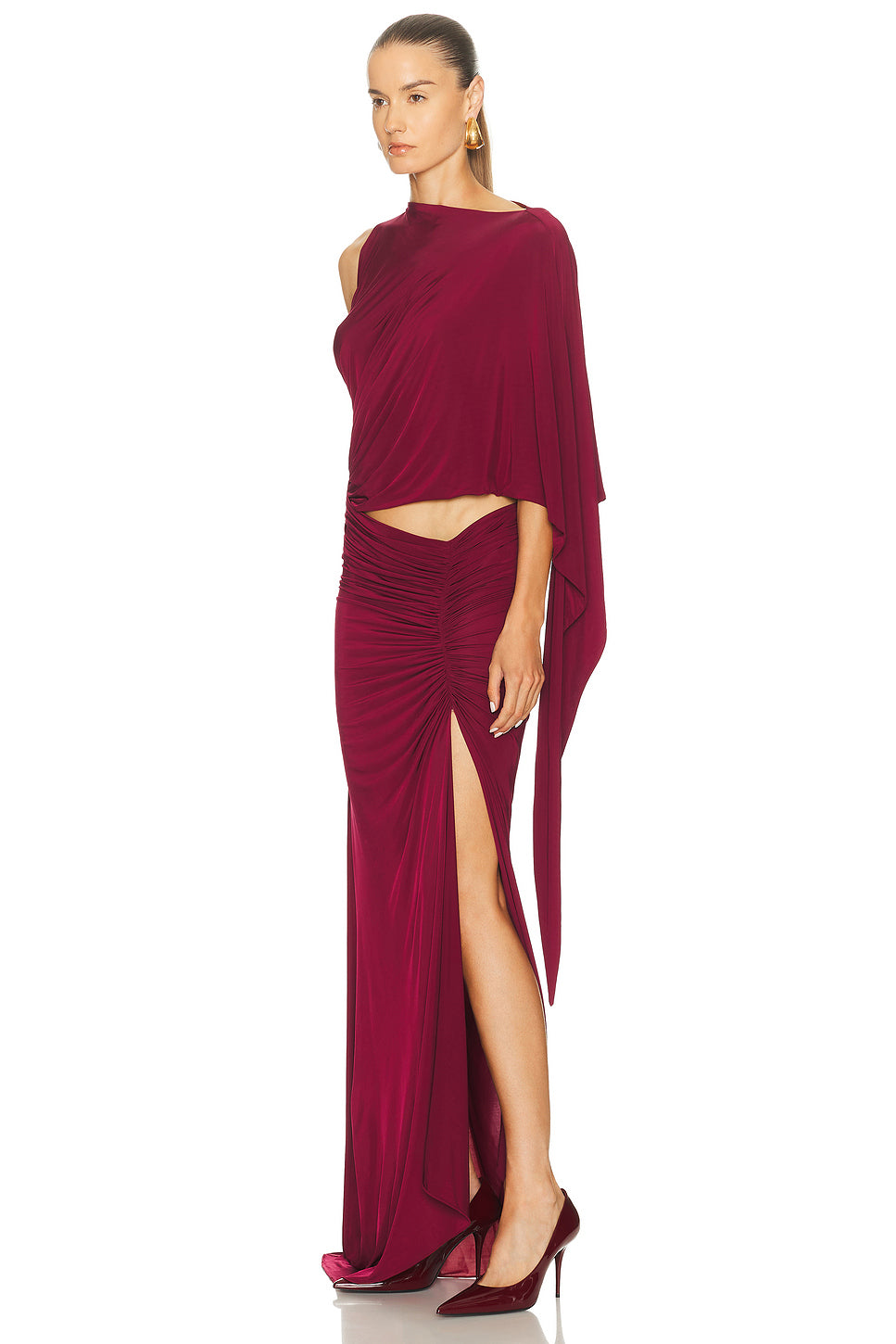 One Shoulder Drape Sleeve Gown