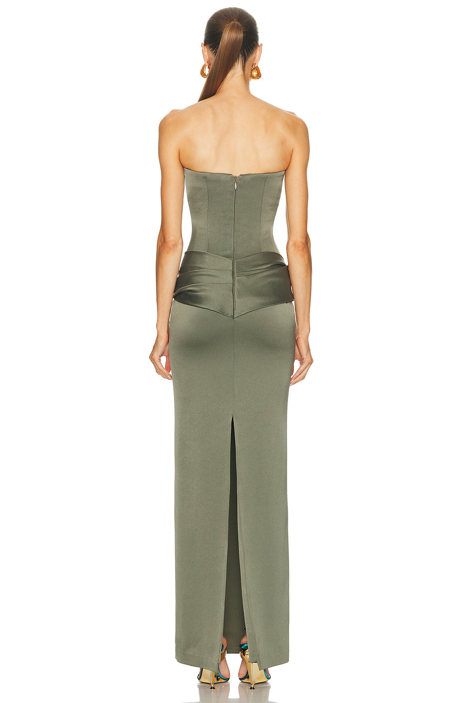 Strapless Longline Corset Twist Drape Column Dress