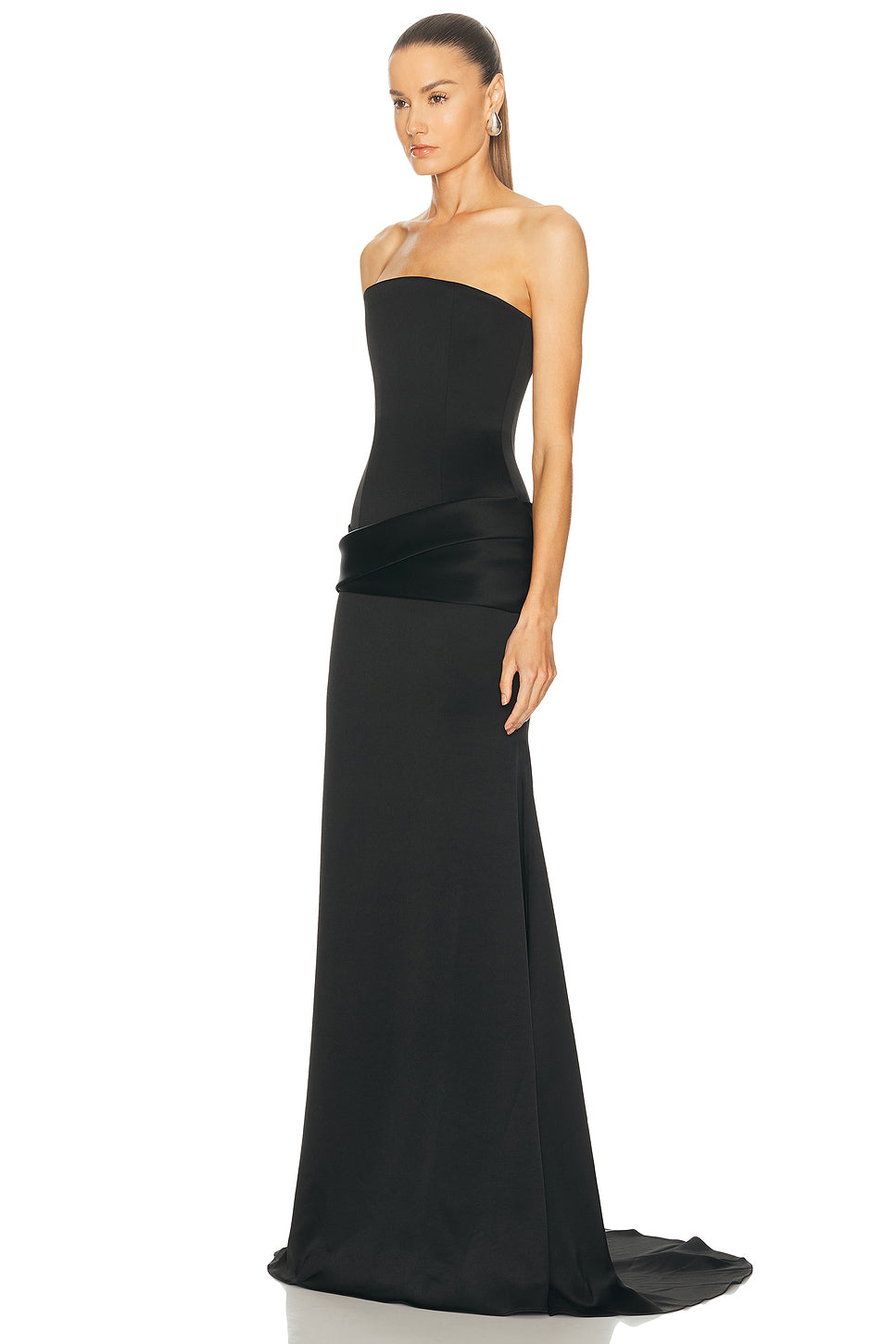 Strapless Curved Corset Drape Gown