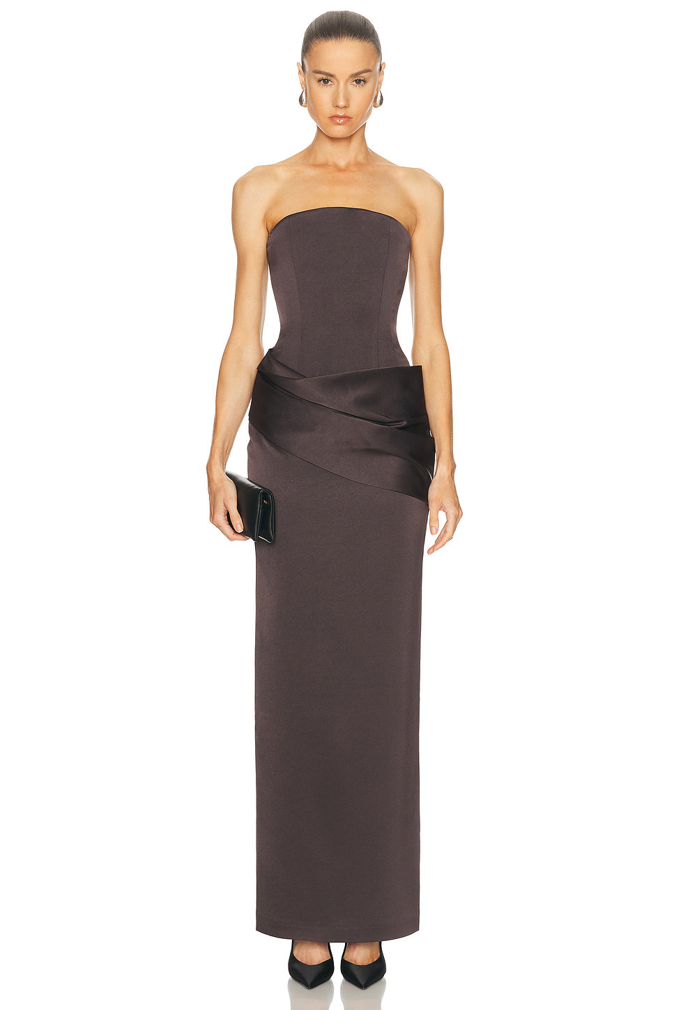 Strapless Curved Corset Drape Column Dress