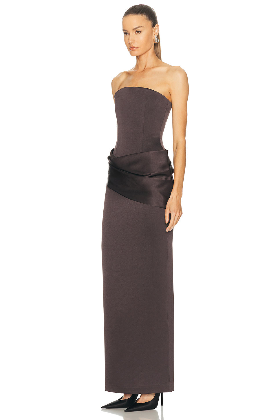 Strapless Curved Corset Drape Column Dress