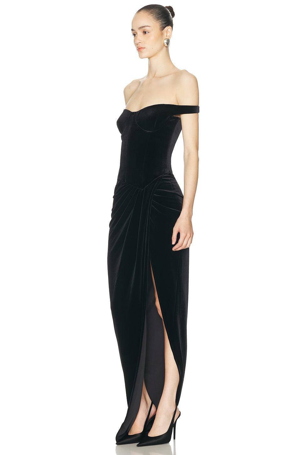 Off Shoulder Cupped Drape Gown