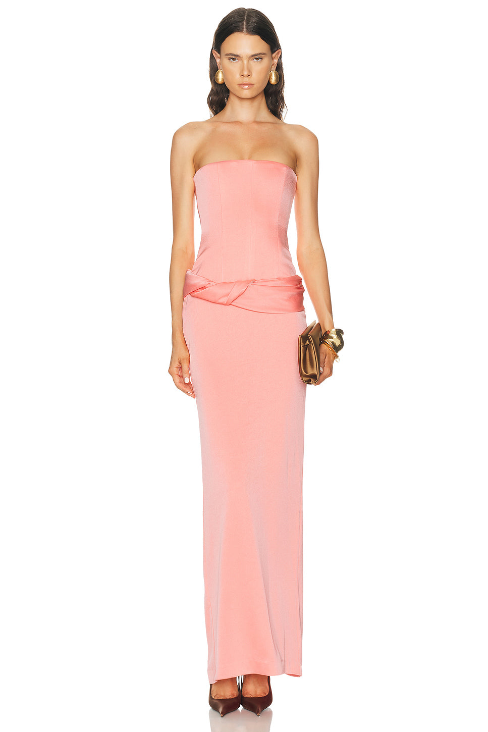 Strapless Longline Corset Twist Drape Column Dress