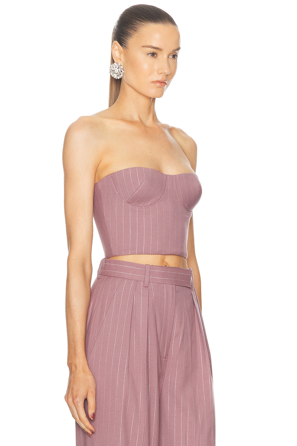 Lurex Pinstripe Strapless Crop Top