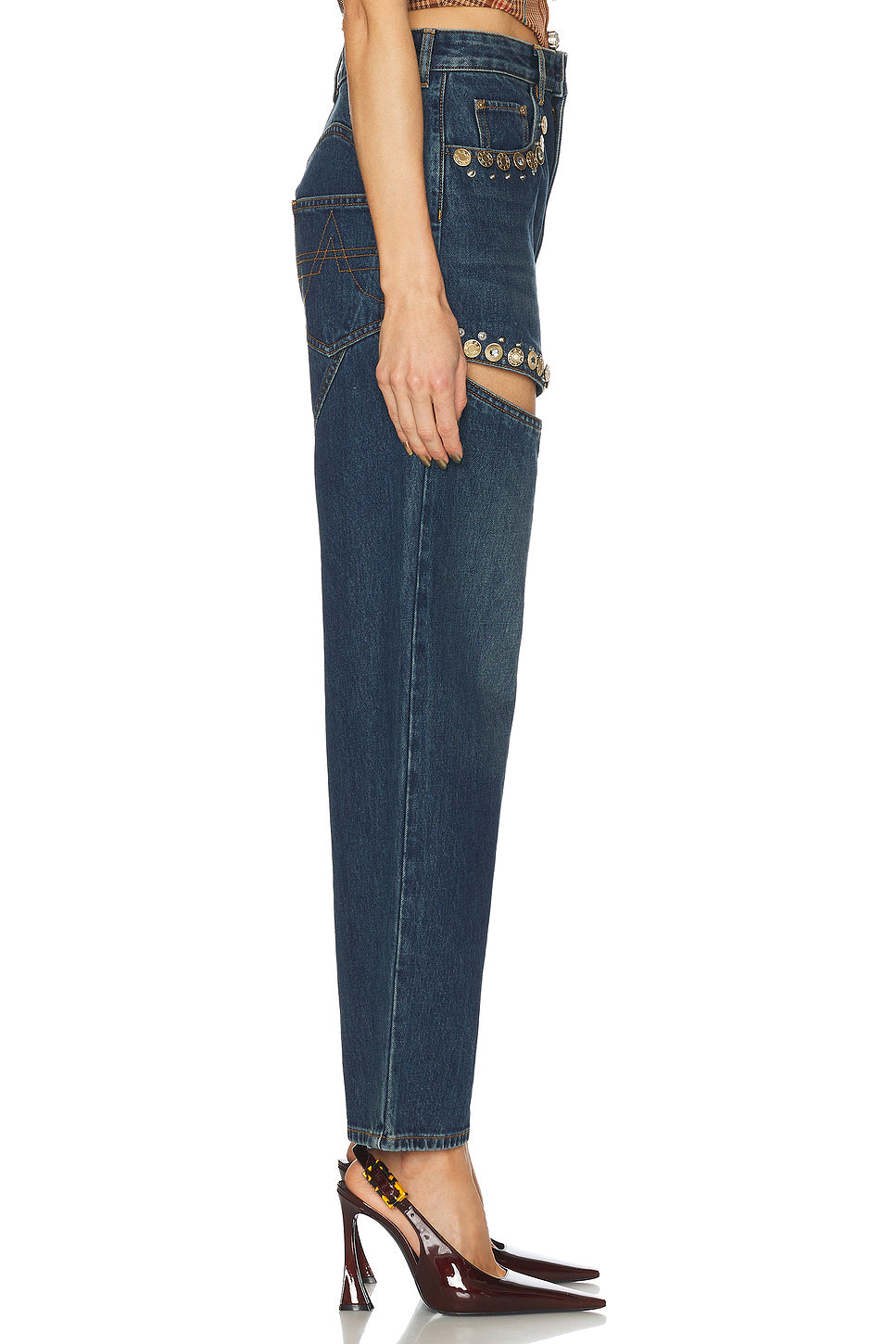 Crystal Cut Out Straight Leg Jeans