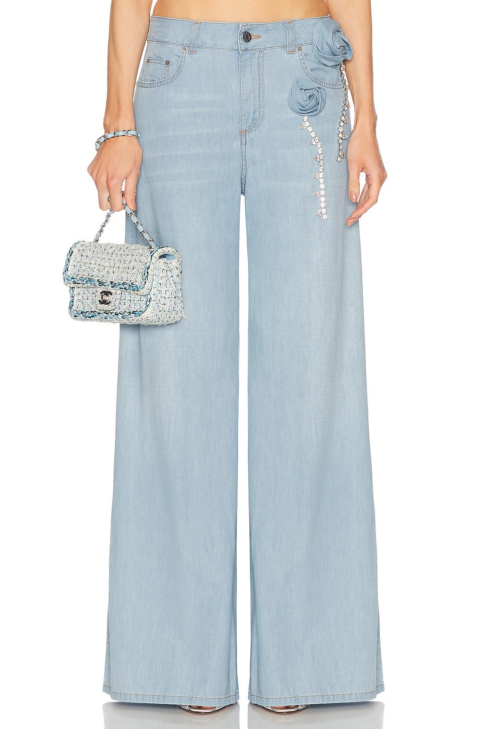 Crystal Rosette Wide Leg Jeans