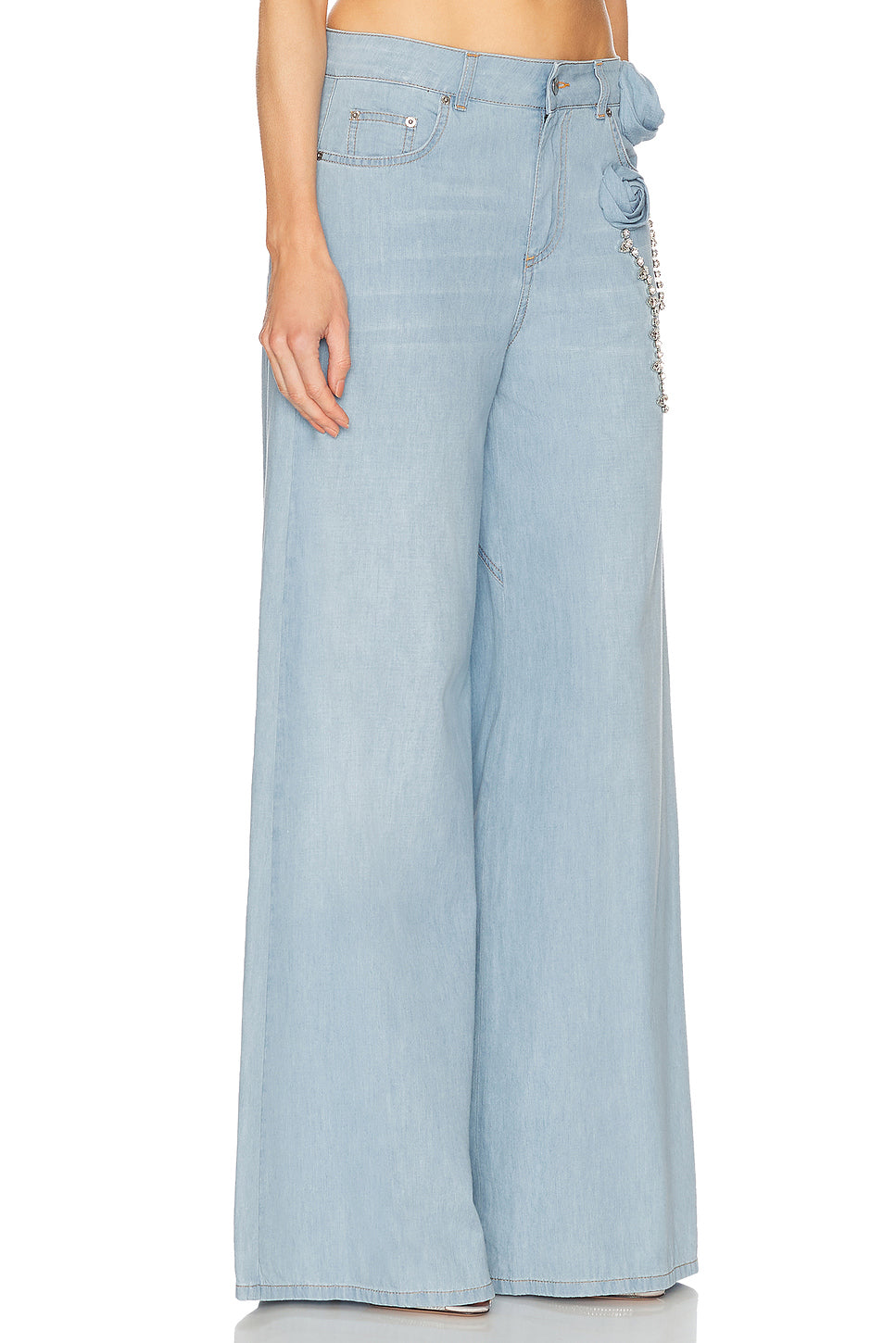Crystal Rosette Wide Leg Jeans