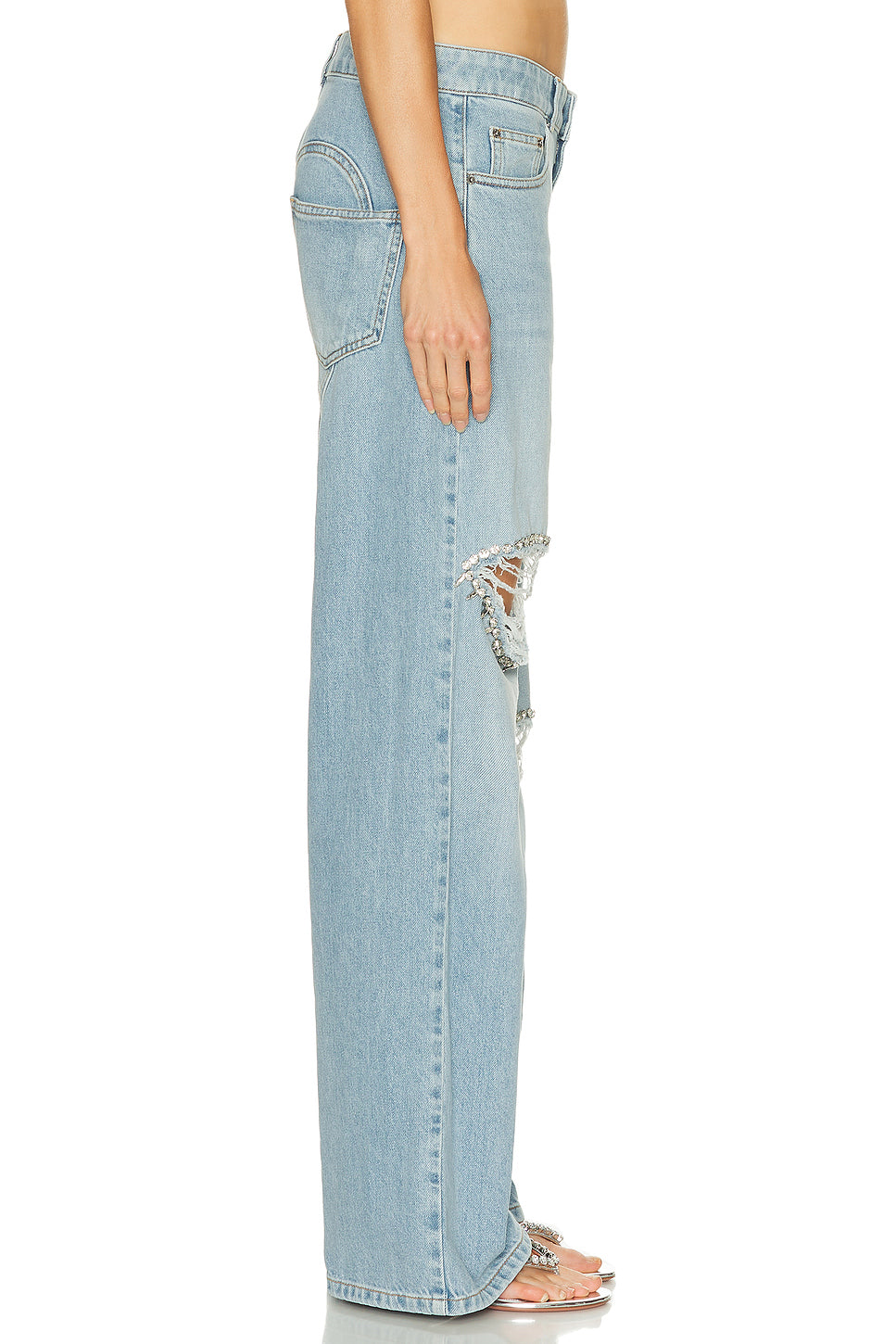 Distressed Crystal Relaxed Slit Jean