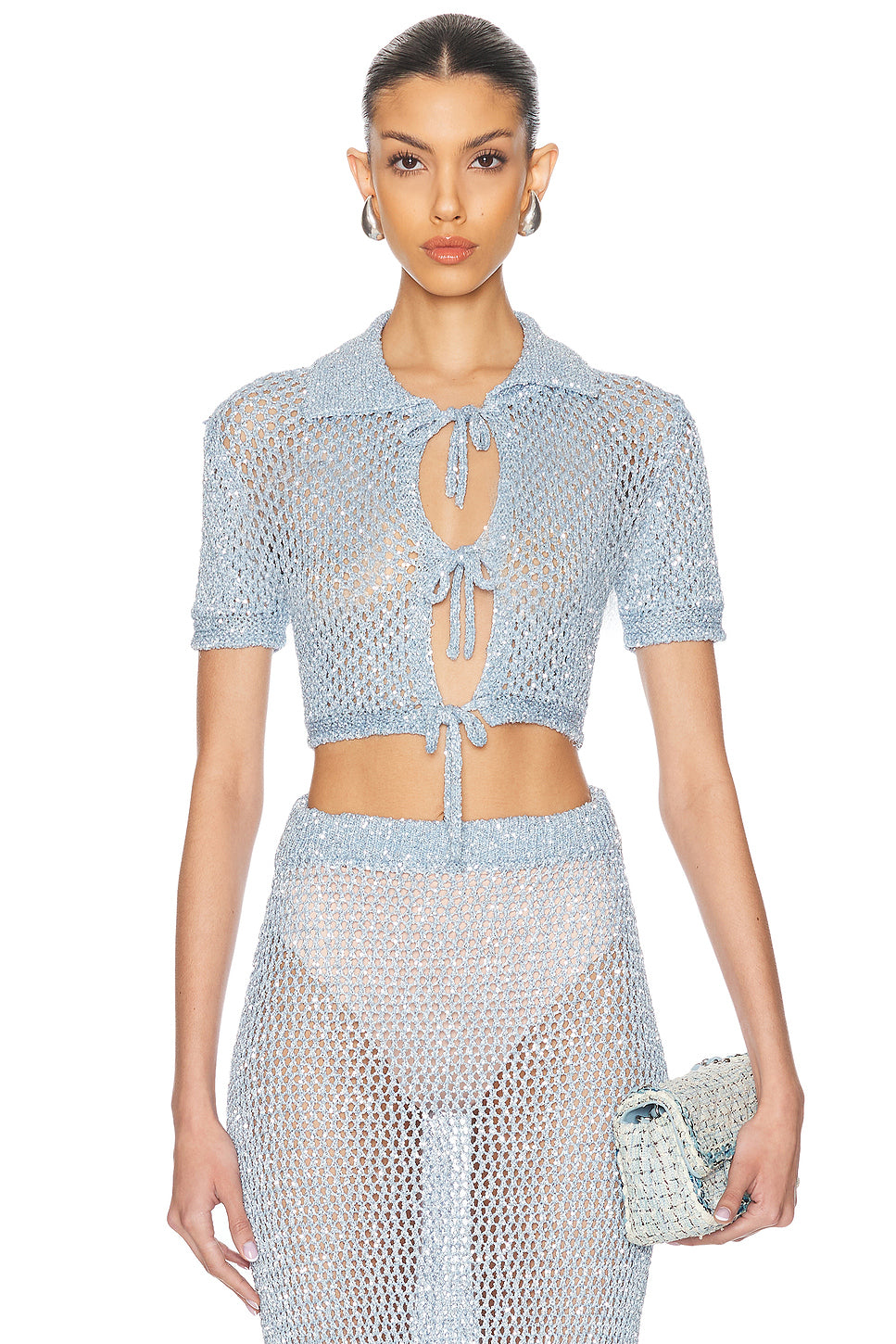 Sequin Crochet Short Sleeved Cardigan