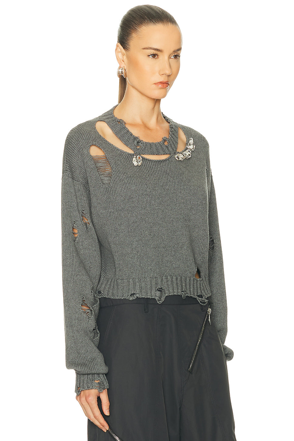 Distressed Crystal Crewneck Sweater