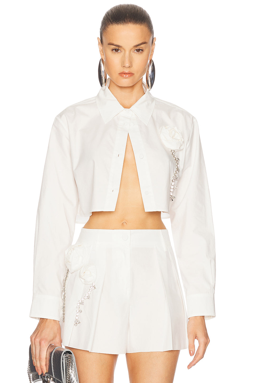 Crystal Rosette Poplin Cropped Shirt