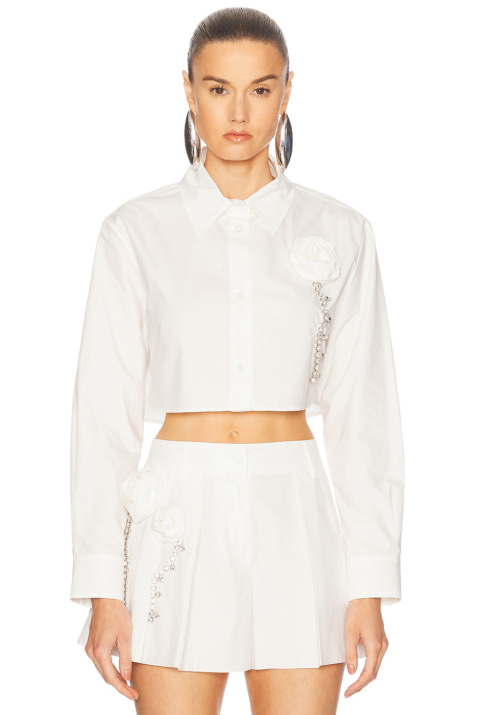 Crystal Rosette Poplin Cropped Shirt