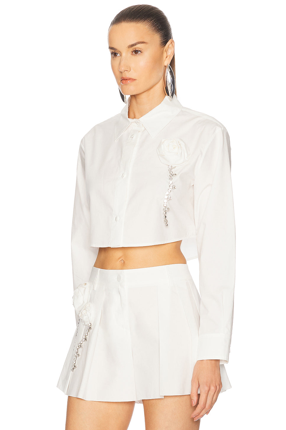 Crystal Rosette Poplin Cropped Shirt